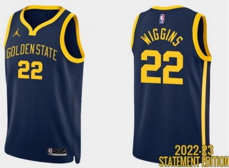 Men's Golden State Warriors #22 Andrew Wiggins Navy Statement Icon Hot Press Jersey