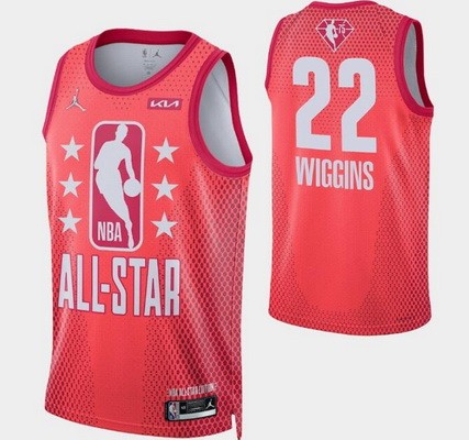 Men's Golden State Warriors #22 Andrew Wiggins Red Diamond 75th 2022 All Star Heat Press Jersey