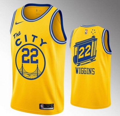 Men's Golden State Warriors #22 Andrew Wiggins Yellow Classic Icon Hot Press Jersey