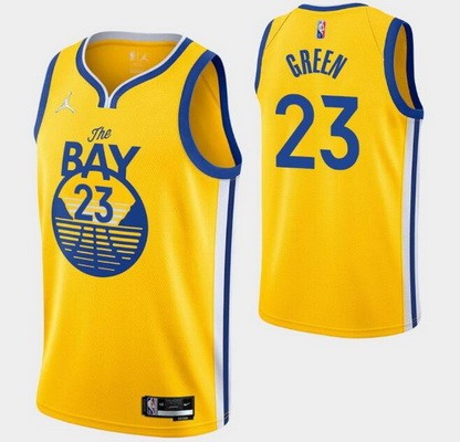 Men's Golden State Warriors #23 Draymond Green Yellow Statement Diamond 75th Icon Hot Press Jersey