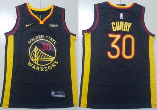 Men's Golden State Warriors #30 Stephen Curry Black Sponsor Swingman Jersey