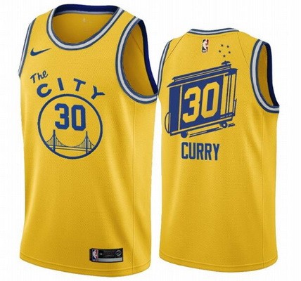 Men's Golden State Warriors #30 Stephen Curry Yellow Classic Icon Hot Press Jersey