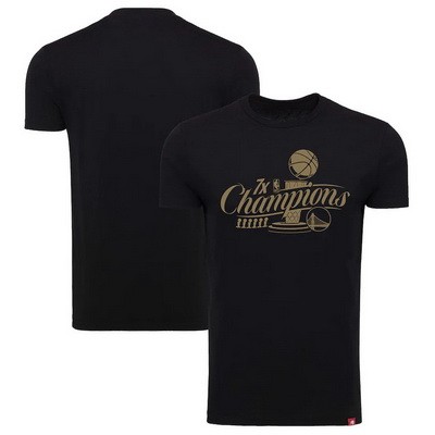 Men's Golden State Warriors Black Sportiqe 7 Time NBA Finals Champions Metallic Official Logo Comfy Tri Blend T-Shirt