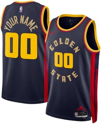 Men's Golden State Warriors Custom Navy 2024 City Heat Press Jersey