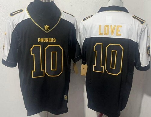 Men's Green Bay Packers #10 Jordan Love Limited Black Gold FUSE Vapor Jersey