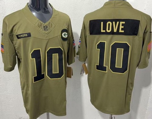 Men's Green Bay Packers #10 Jordan Love Limited Green 2025 Salute To Service Jersey
