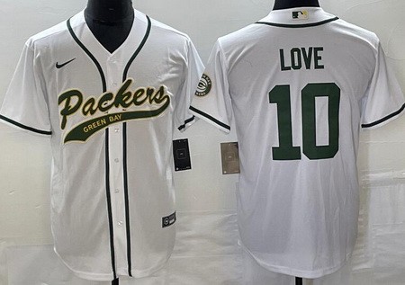 Men's Green Bay Packers #10 Jordan Love Limited White Baseball Jersey