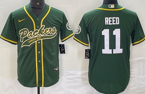 Men's Green Bay Packers #11 Jayden Reed Limited Green Baseball Jersey