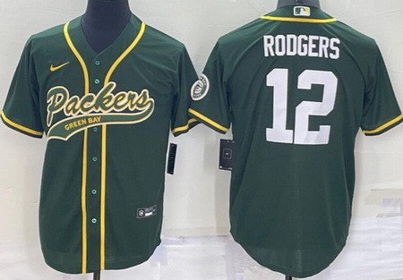 Men's Green Bay Packers #12 Aaron Rodgers Green Baseball Jersey