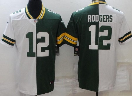 Men's Green Bay Packers #12 Aaron Rodgers Limited Green White Split Vapor Jersey