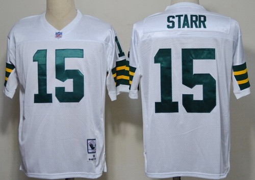 Men's Green Bay Packers #15 Bart Starr White Throwback Jersey