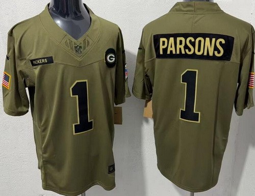 Men's Green Bay Packers #1 Micah Parsons Limited Green 2025 Salute To Service Jersey