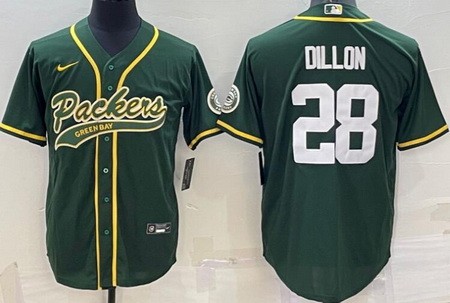 Men's Green Bay Packers #28 AJ Dillon Limited Green Baseball Jersey