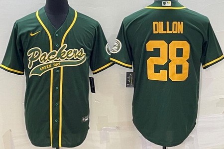 Men's Green Bay Packers #28 AJ Dillon Limited Green Yellow Baseball Jersey
