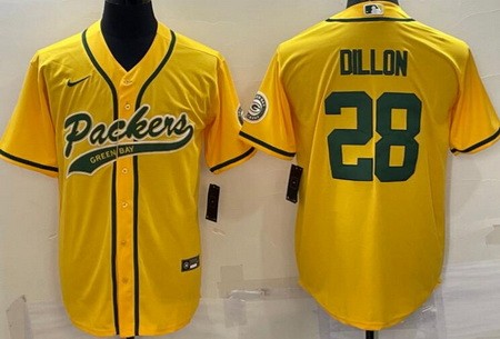 Men's Green Bay Packers #28 AJ Dillon Limited Yellow Baseball Jersey
