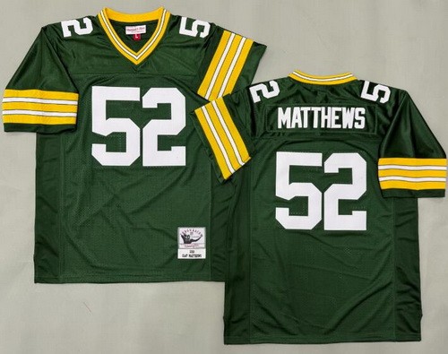 Men's Green Bay Packers #52 Clay Matthews Green Throwback Jersey