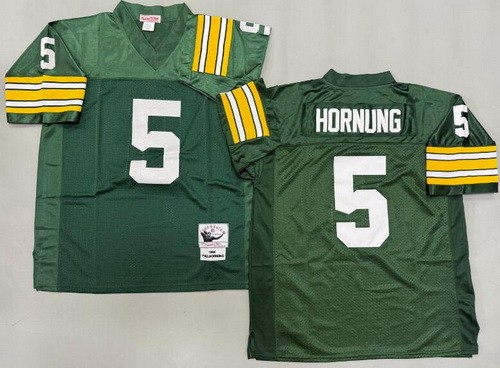 Men's Green Bay Packers #5 Paul Hornung Green 1966 Throwback Jersey