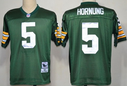 Men's Green Bay Packers #5 Paul Hornung Green Throwback Jersey