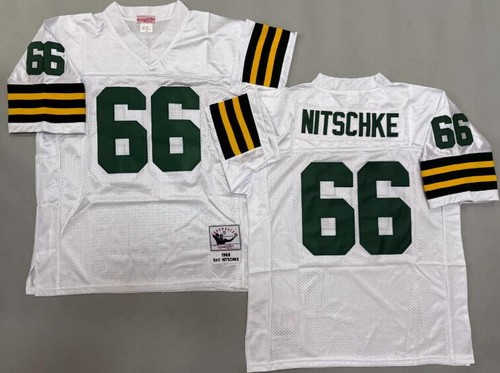 Men's Green Bay Packers #66 Ray Nitschke White 1966 Throwback Jersey