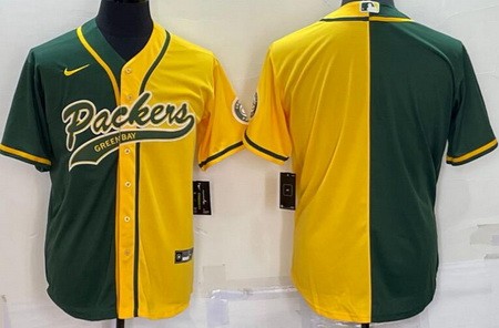 Men's Green Bay Packers Blank Green Yellow Split Baseball Jersey