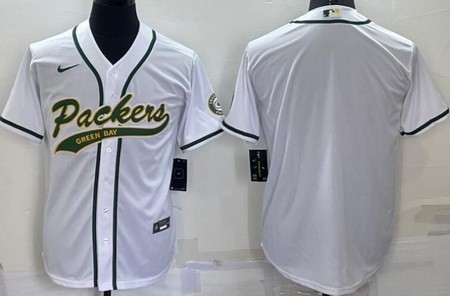 Men's Green Bay Packers Blank White Baseball Jersey