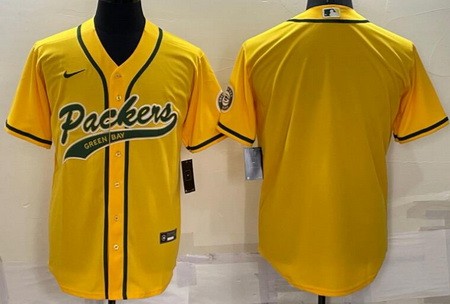 Men's Green Bay Packers Blank Yellow Baseball Jersey