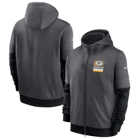 Men's Green Bay Packers Charcoal Sideline Impact Lockup Performance Full Zip Pullover Hoodie