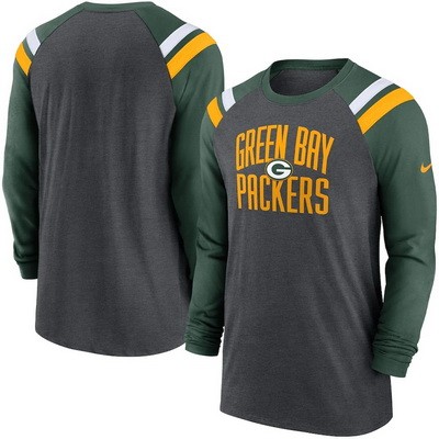 Men's Green Bay Packers Gray Green Tri Blend Raglan Athletic Long Sleeve T Shirt