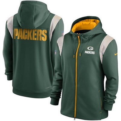 Men's Green Bay Packers Green Gray Performance Sideline Lockup Full Zip Hoodie