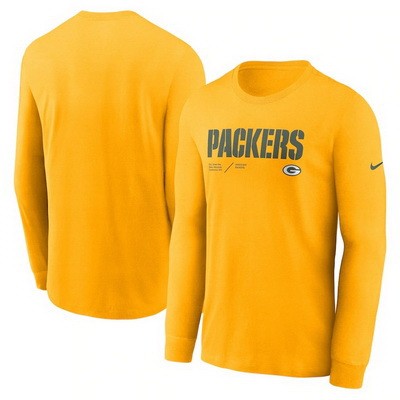 Men's Green Bay Packers Yellow Sideline Infograph Lock Up Performance Long Sleeve T Shirt