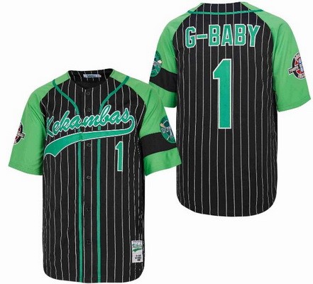 Men's Hardball Kekambas #1 Kooy G Baby Jarius Evans Black Green Baseball Jersey