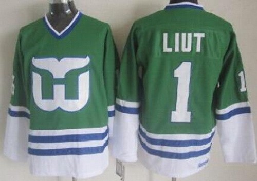 Men's Hartford Whalers #1 Mike Liut Green Throwback Jersey