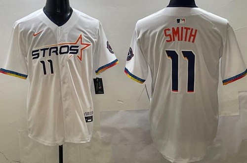 Men's Houston Astros #11 Cam Smith White 2025 City Connect Limited Jersey