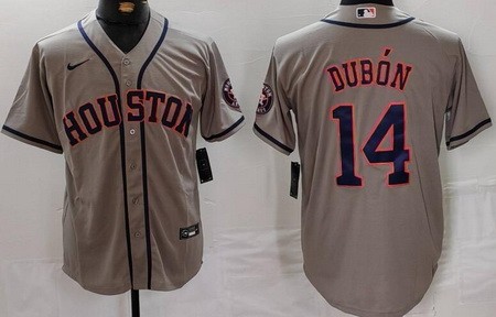 Men's Houston Astros #14 Mauricio Dubon Gray Team Logo Cool Base Jersey