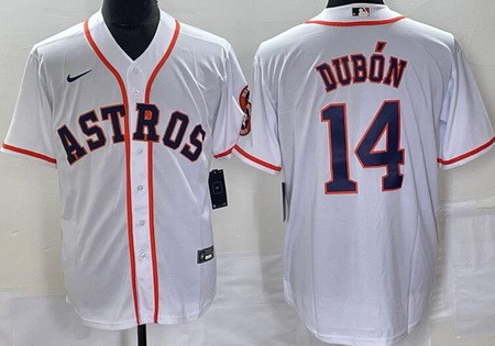 Men's Houston Astros #14 Mauricio Dubon White Team Logo Cool Base Jersey