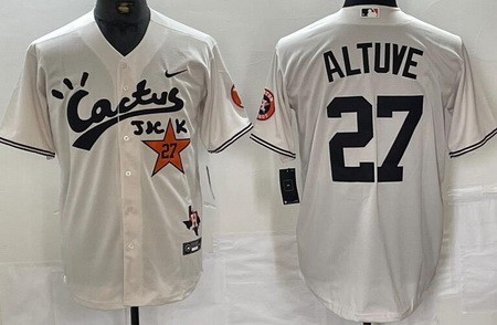 Men's Houston Astros #27 Jose Altuve Cream Cactus Jack Cool Base Jersey