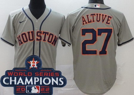 Men's Houston Astros #27 Jose Altuve Gray 2022 World Series Champions Cool Base Jersey