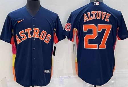 Men's Houston Astros #27 Jose Altuve Navy Team Logo Cool Base Jersey