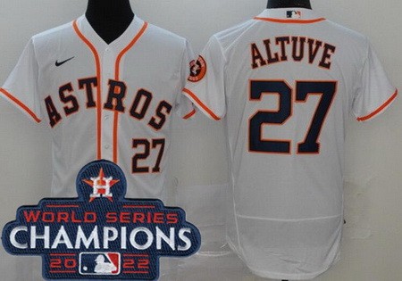 Men's Houston Astros #27 Jose Altuve White 2022 World Series Champions Authentic Jersey