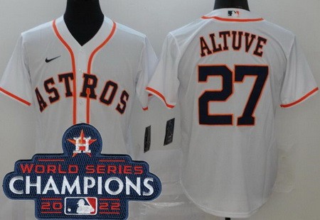 Men's Houston Astros #27 Jose Altuve White 2022 World Series Champions Cool Base Jersey
