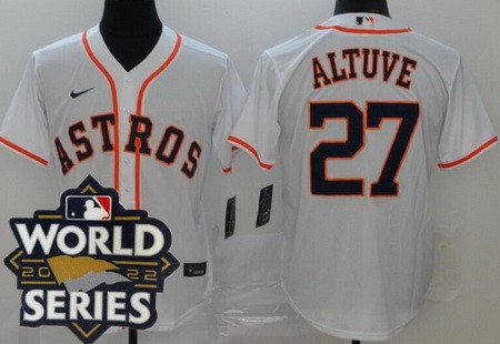 Men's Houston Astros #27 Jose Altuve White 2022 World Series Cool Base Jersey