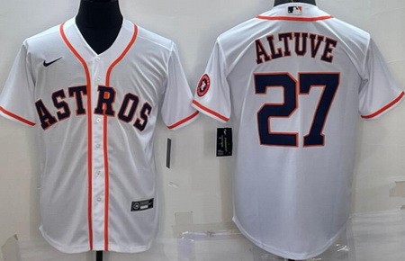 Men's Houston Astros #27 Jose Altuve White Team Logo Cool Base Jersey