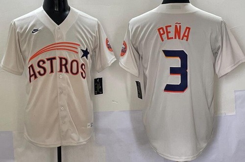 Men's Houston Astros #3 Jeremy Pena Cream Throwback Cooperstown Limited Jersey