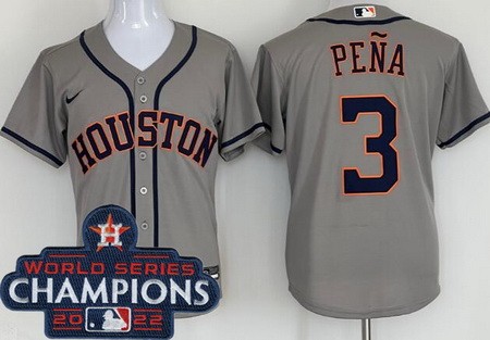 Men's Houston Astros #3 Jeremy Pena Gray 2022 World Series Champions Cool Base Jersey
