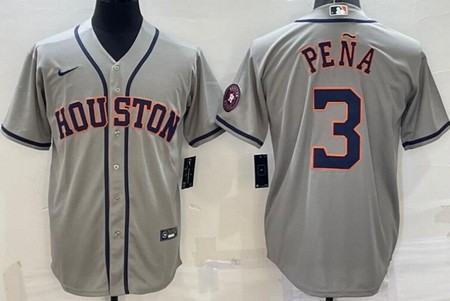 Men's Houston Astros #3 Jeremy Pena Gray Team Logo Cool Base Jersey