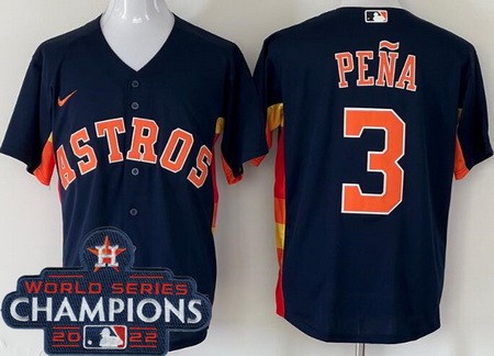 Men's Houston Astros #3 Jeremy Pena Navy 2022 World Series Champions Cool Base Jersey