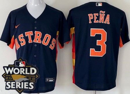 Men's Houston Astros #3 Jeremy Pena Navy 2022 World Series Cool Base Jersey