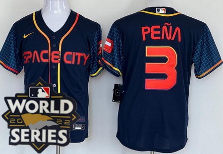 Men's Houston Astros #3 Jeremy Pena Navy City 2022 World Series Cool Base Jersey