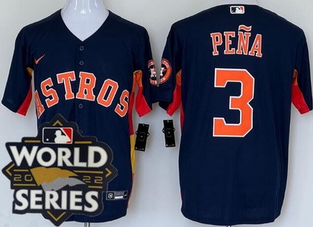 Men's Houston Astros #3 Jeremy Pena Navy Team Logo 2022 World Series Cool Base Jersey
