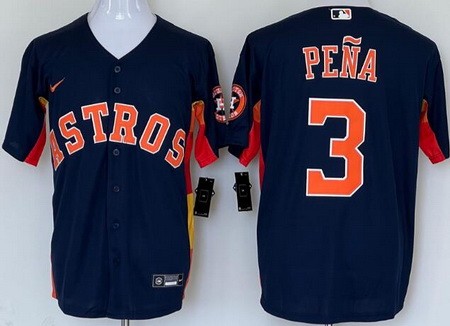 Men's Houston Astros #3 Jeremy Pena Navy Team Logo Cool Base Jersey